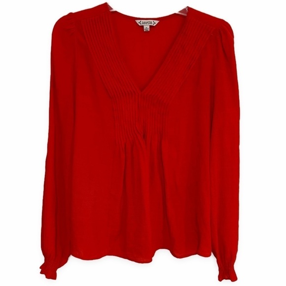 Nanette Lepore | Pleated Plackett Front Blouse Top Red Medium - Picture 1 of 6
